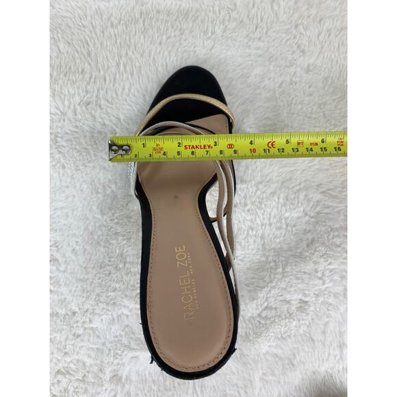 Rachel Zoe Black Strappy Heeled Sandals With Gold & Silver Accents Size 7 - Picture 4 of 9